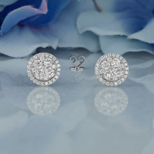 Load image into Gallery viewer, 14k Solid Gold Diamond Round Halo Cluster Statement Stud Earrings
