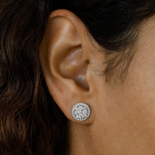 Load image into Gallery viewer, 14k Solid Gold Diamond Round Halo Cluster Statement Stud Earrings
