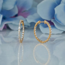 Load image into Gallery viewer, 18k Solid Gold Natural Diamond Baguette Inside Out Hoop Earrings
