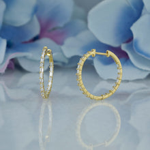 Load image into Gallery viewer, 18k Solid Gold Natural Diamond Baguette Inside Out Hoop Earrings
