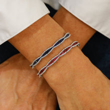 Load image into Gallery viewer, 14k Solid Gold Natural Diamond Border with Ruby or Sapphire Baguette Statement Bracelet
