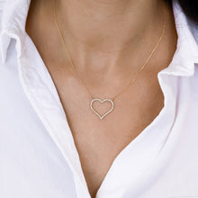 Load image into Gallery viewer, 14k Gold + Genuine High Quality Diamond Classic Open Heart Necklace for Girls or Women White Yellow or Rose Gold w/ Adjustable Chain
