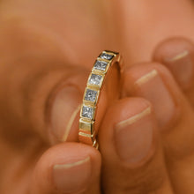 Load image into Gallery viewer, 14k Solid Gold Natural Diamond Bezel Set Princess Cut Wedding Band Stackable  Ring
