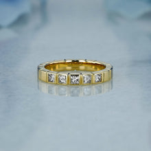 Load image into Gallery viewer, 14k Solid Gold Natural Diamond Bezel Set Princess Cut Wedding Band Stackable  Ring
