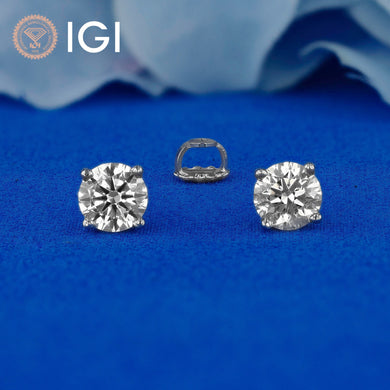 IGI Certified 1.00 Carat or 2.00 Carat Natural Diamond 14k Solid Gold Round Solitaire Screw Back Stud Earrings